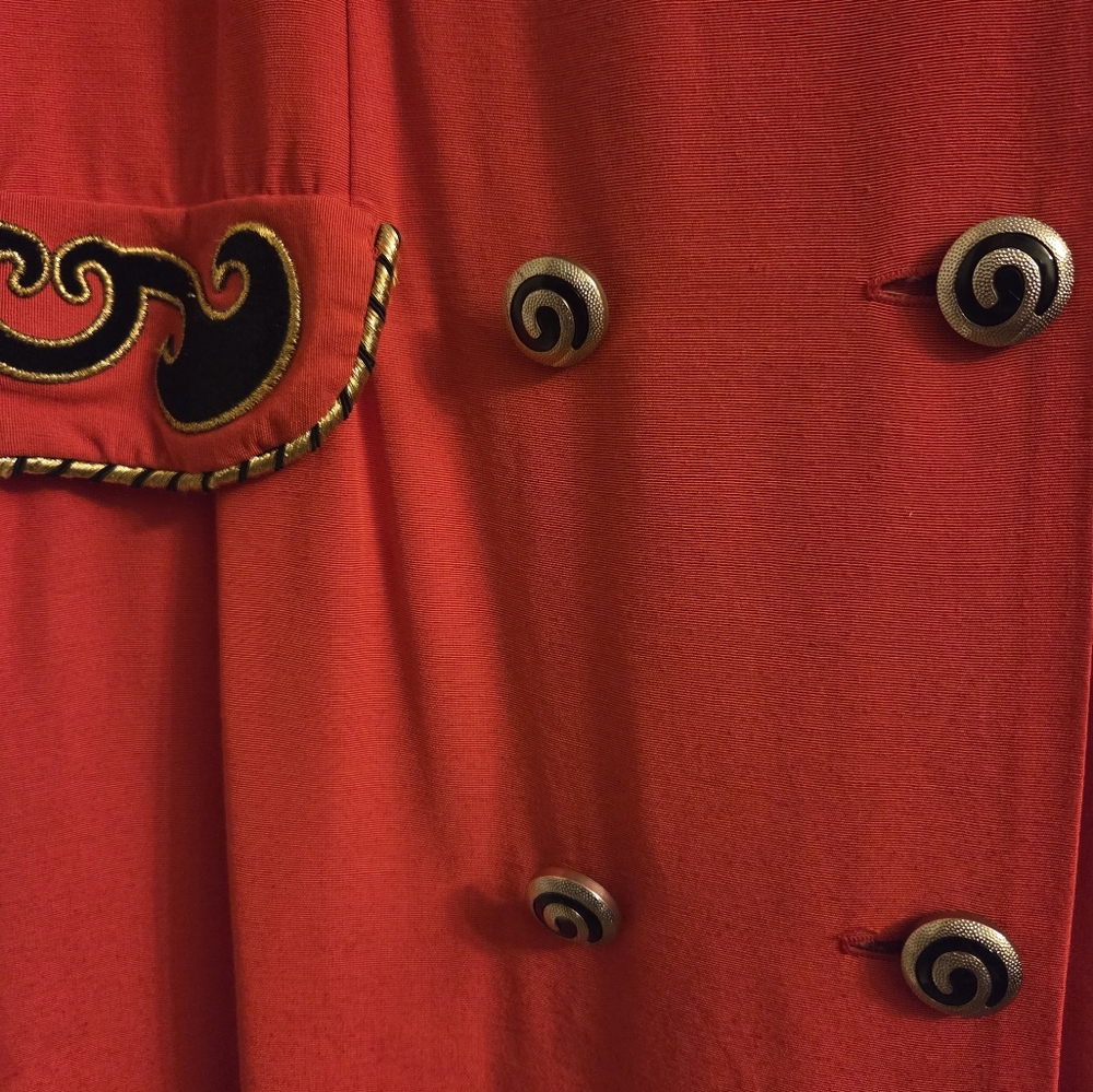 Double Breasted Vintage Gold Black Embelished Grandmaster Long Blazer - Picture 4 of 6